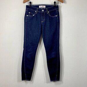 AMO Women’s Skinny Jeans Size 25 Twist Soft Raw Dark Wash Split Hem Low Rise